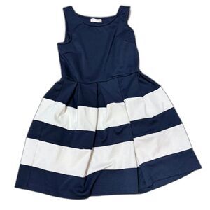 Altar’d State Dress L Blue White Stripe Sleeveless Fit Flare Preppy Coastal